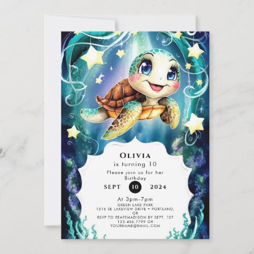 Cute Magical Ocean Turtle Birthday Invitation