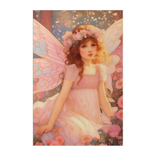 Cute Magical Pink Fantasy Fairy in Flowers Acrylic Print