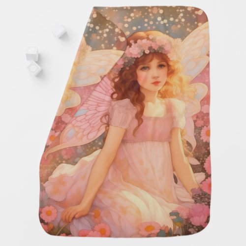 Cute Magical Pink Fantasy Fairy in Flowers Baby Blanket
