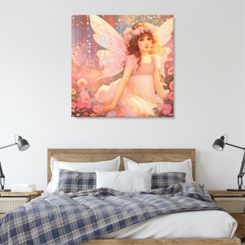 Cute Magical Pink Fantasy Fairy in Flowers Canvas Print