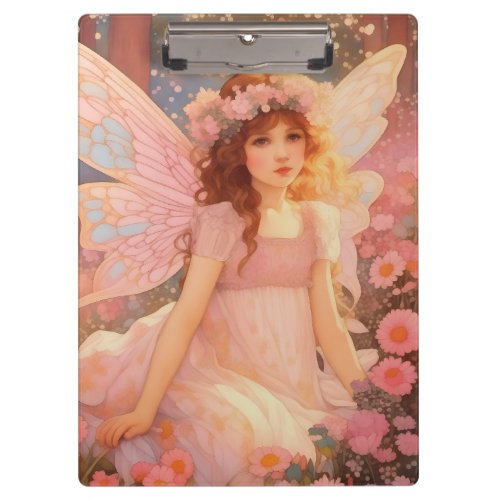Cute Magical Pink Fantasy Fairy in Flowers Clipboard