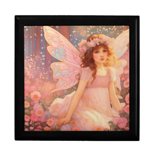 Cute Magical Pink Fantasy Fairy in Flowers Gift Box