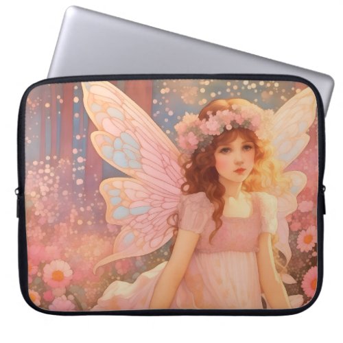 Cute Magical Pink Fantasy Fairy in Flowers Laptop Sleeve