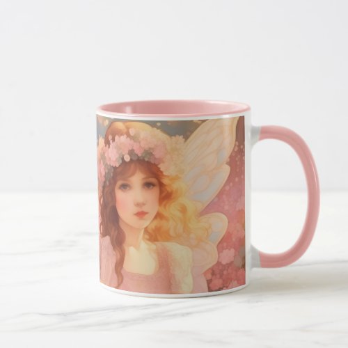 Cute Magical Pink Fantasy Fairy in Flowers Mug