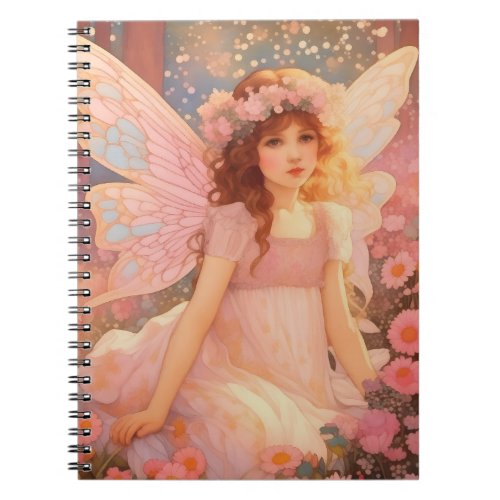 Cute Magical Pink Fantasy Fairy in Flowers Notebook