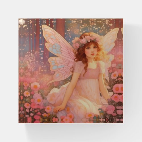 Cute Magical Pink Fantasy Fairy in Flowers Paperweight