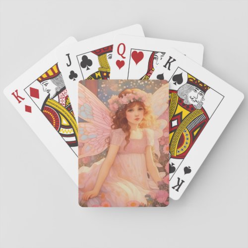 Cute Magical Pink Fantasy Fairy in Flowers Poker Cards