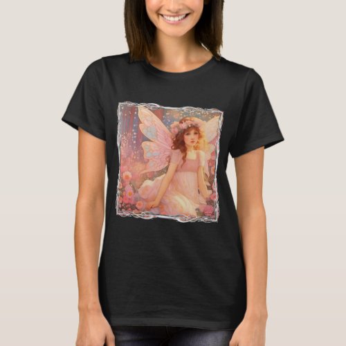 Cute Magical Pink Fantasy Fairy in Flowers T_Shirt