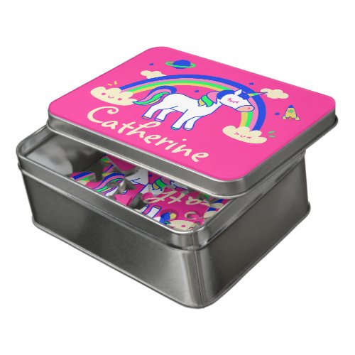 Cute Magical Pink Unicorn Girls Custom Name Jigsaw Puzzle