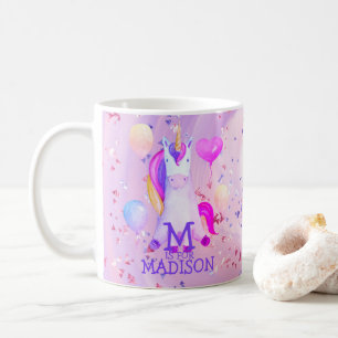 Cute Magical Pink Unicorn Name Monogram Glitter Coffee Mug