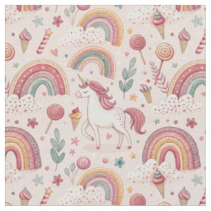 Cute Magical Pink Unicorn & Rainbow Kids Pattern Fabric