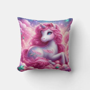 Cute magical purple and pink glitter unicorn throw pillow