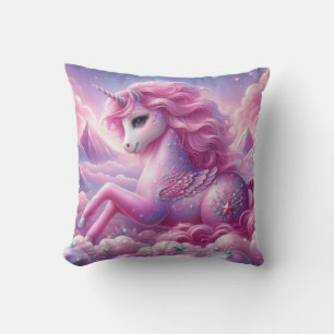 Cute magical purple and pink glitter unicorn throw pillow