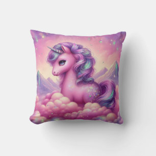 Cute magical purple and pink glitter unicorn throw pillow