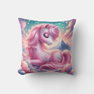 Cute magical purple and pink glitter unicorn throw pillow