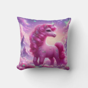 Cute magical purple and pink glitter unicorn throw pillow