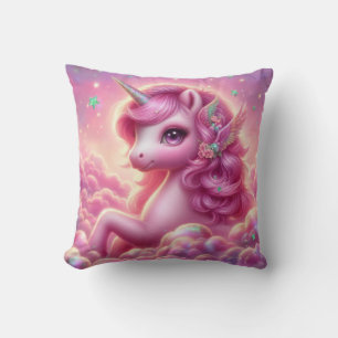 Cute magical purple and pink glitter unicorn throw pillow