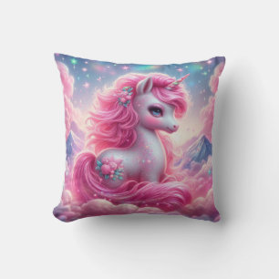 Cute magical purple and pink glitter unicorn throw pillow