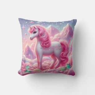Cute magical purple and pink glitter unicorn throw pillow