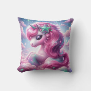 Cute magical purple and pink glitter unicorn throw pillow
