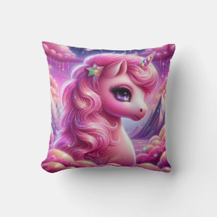 Cute magical purple and pink glitter unicorn throw pillow