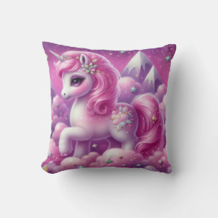 Cute magical purple and pink glitter unicorn throw pillow