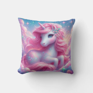 Cute magical purple and pink glitter unicorn throw pillow