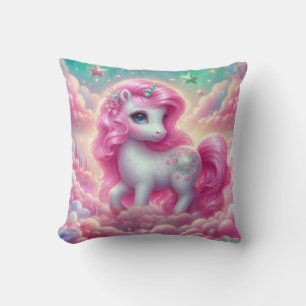 Cute magical purple and pink glitter unicorn throw pillow