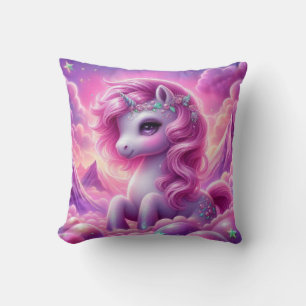 Cute magical purple and pink glitter unicorn throw pillow
