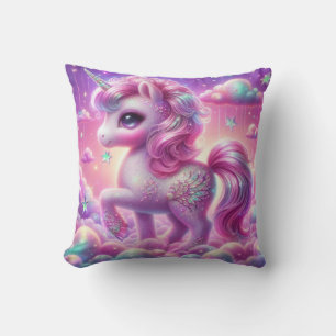 Cute magical purple and pink glitter unicorn throw pillow