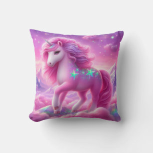 Cute magical purple and pink glitter unicorn throw pillow