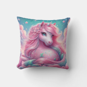 Cute magical purple and pink glitter unicorn throw pillow