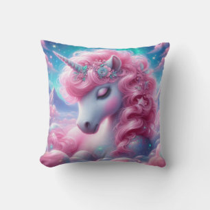 Cute magical purple and pink glitter unicorn throw pillow