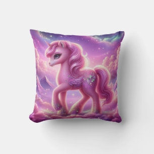 Cute magical purple and pink glitter unicorn throw pillow
