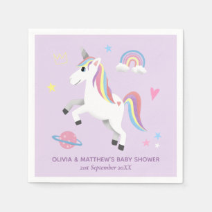 Cute Magical Purple Unicorn Girls Baby Shower Napkins