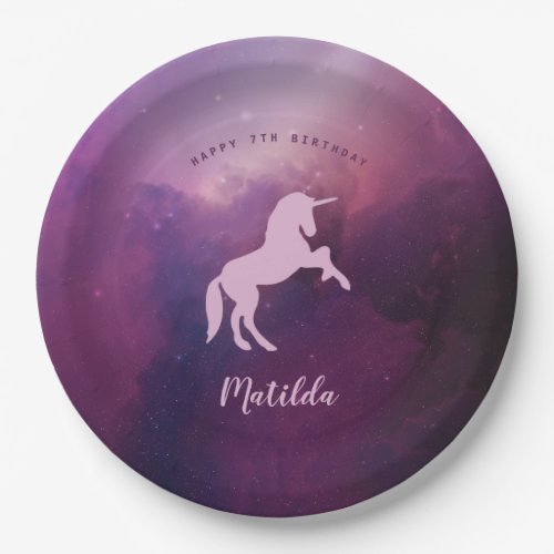 cute magical purple unicorn paper plates