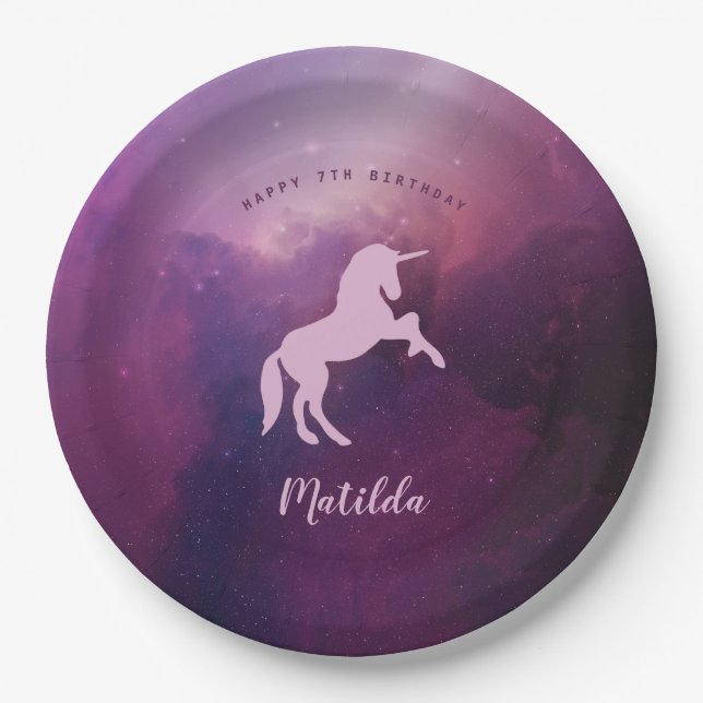 cute magical purple unicorn paper plates (Front)