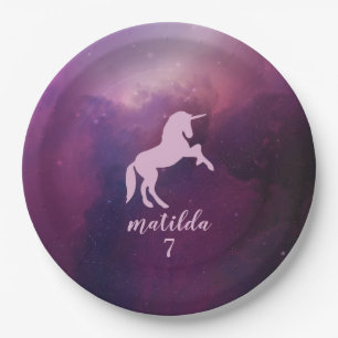 cute magical purple unicorn paper plates