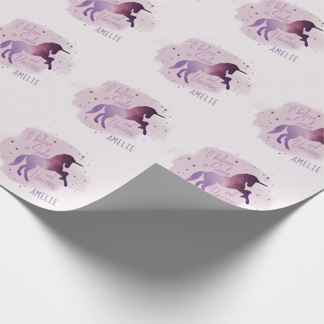 cute magical purple unicorn wrapping paper (Corner)