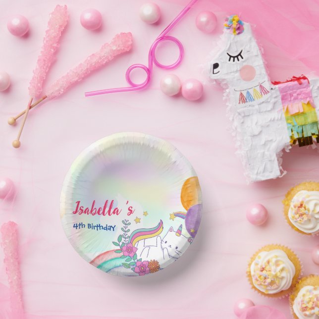 Cute Magical Rainbow Cat Unicorn Birthday Party  Paper Bowls (Party)