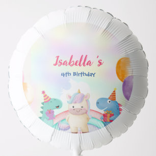 Cute Magical Rainbow Dino Unicorn Birthday Party Balloon