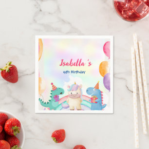 Cute Magical Rainbow Dino Unicorn Birthday Party  Napkins