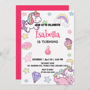 Cute Magical Rainbow Unicorn 6th Birthday Party Invitation