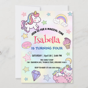 Cute Magical Rainbow Unicorn Birthday Party Invitation