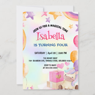Cute Magical Rainbow Unicorn Birthday Party Invitation