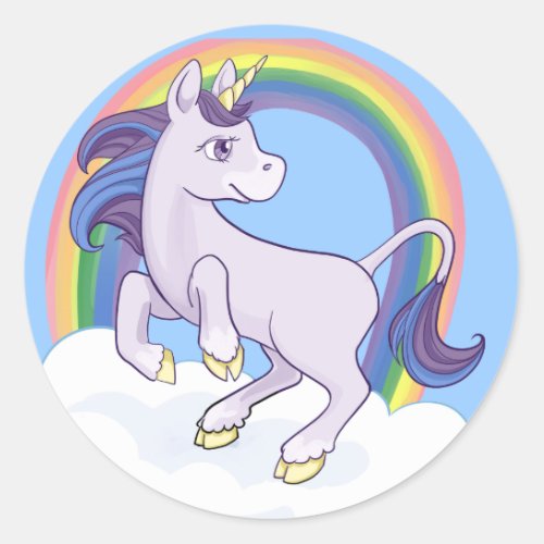 Cute Magical Rainbow Unicorn Classic Round Sticker