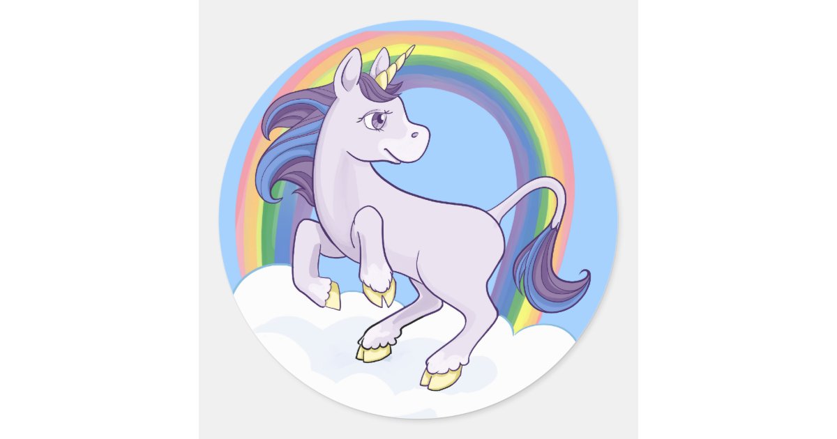 cute magical rainbow unicorn classic round sticker zazzlecom