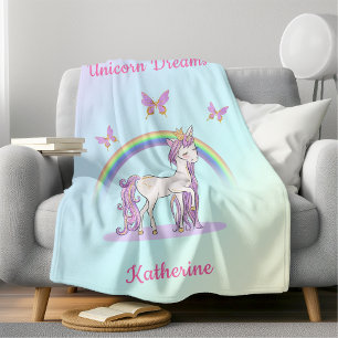 Cute Magical Rainbow Unicorn Fleece Blanket