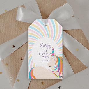 Cute Magical Rainbow Unicorn Girl 1st Birthday Gift Tags