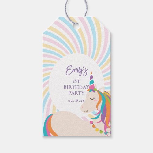 Cute Magical Rainbow Unicorn Girl 1st Birthday Gift Tags